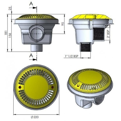 Sumidero circular Ø 200 mm con rejilla antivortex AstralPool