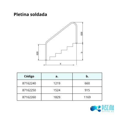 Barandilla piscina Doble Curva Flexinox pletina soldada