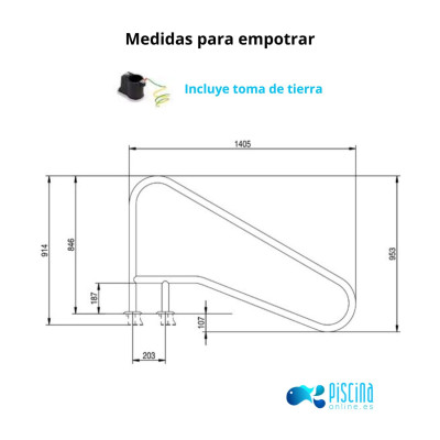 Barandilla piscina grande FX-02 AISI 316L Flexinox - medidas pletina empotrar