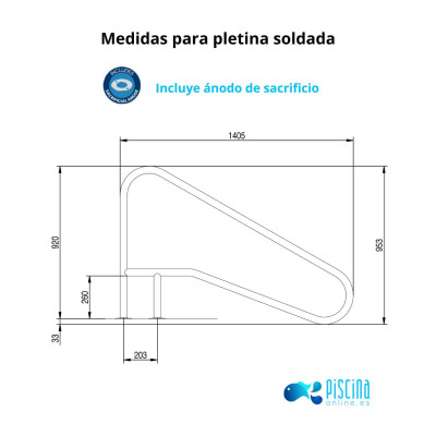 Barandilla piscina grande FX-02 AISI 316L Flexinox - medidas pletina soldada