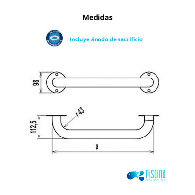 Pasamanos piscina AISI 316L Flexinox - medidas