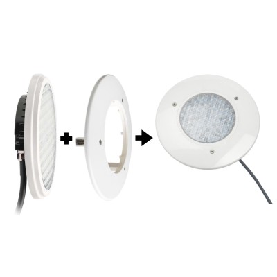 lampara PAR56B y embellecedor blanco junto